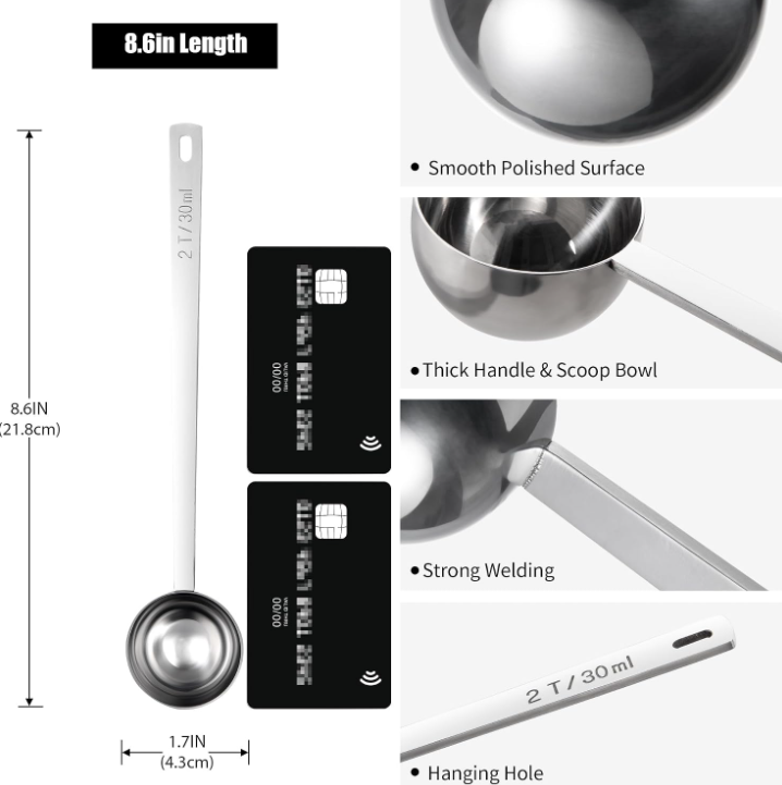 Long-Handled Stainless Steel Coffee Measuring Scoop – 2 Tbsp / 30ml – With Hanging Hole - Image 2