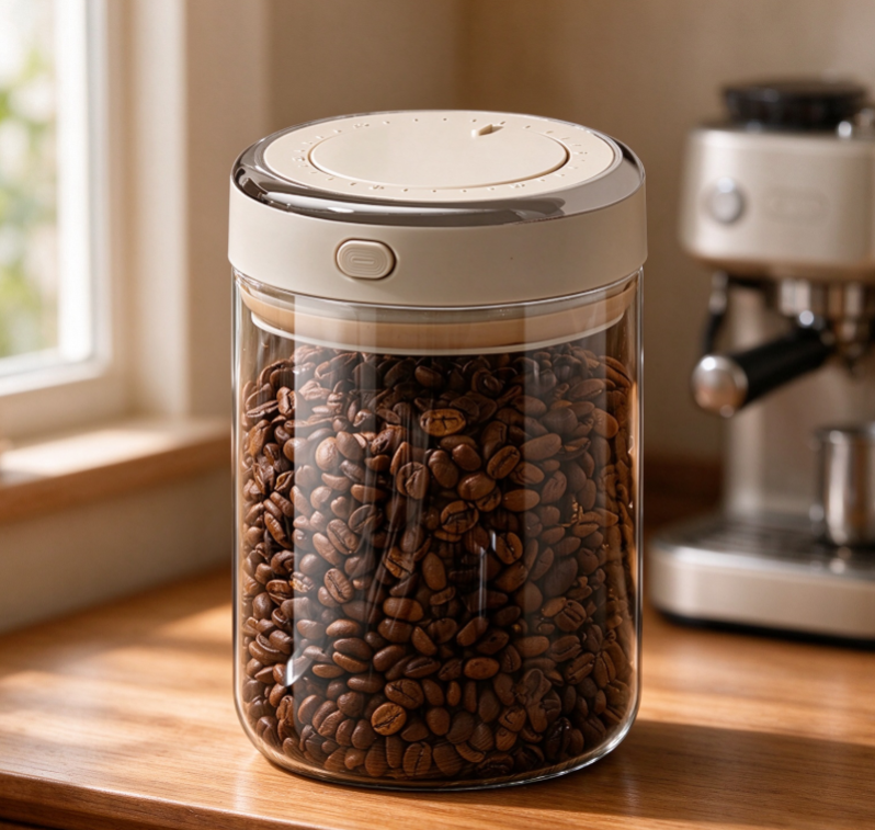 Press-to-Vent Glass Coffee Canister