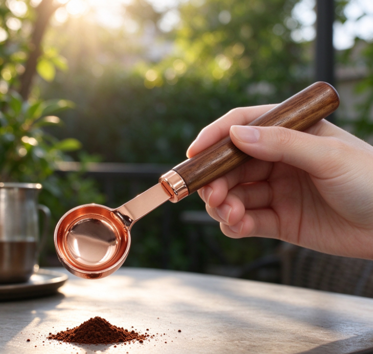 Rose Gold Stainless Steel Coffee Measuring Spoon with Walnut Handle – 15ml Precision Tool for Pour-Over Coffee - Image 2