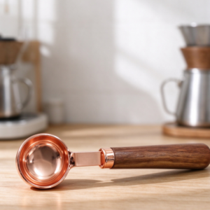 Rose Gold Stainless Steel Coffee Measuring Spoon with Walnut Handle – 15ml Precision Tool for Pour-Over Coffee