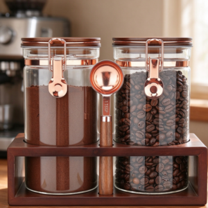 Dual-Canister Coffee Storage Set with Wooden Stand