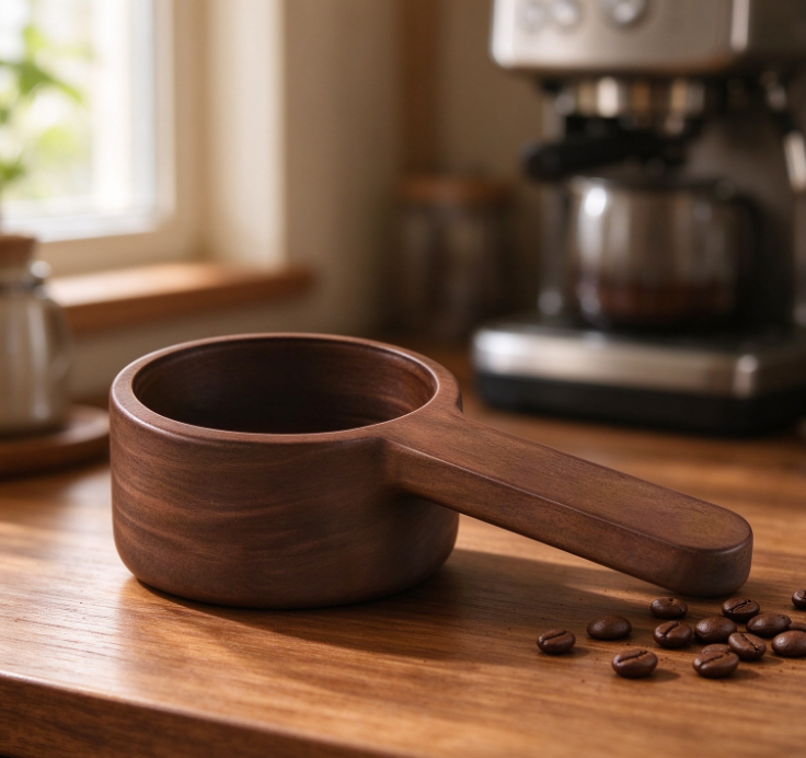 One-Piece Solid Wood Coffee Measuring Scoop – 30ml, Natural Wood Style