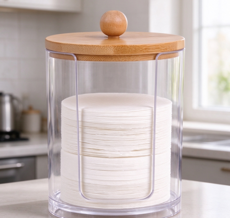 Transparent Airtight Coffee Filter Paper Storage Canister with Bamboo Lid – For Round Filter Papers