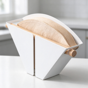 White Metal and Natural Wood-Dowel Coffee Filter Holder – Open-Style Pour-Over Filter Stand