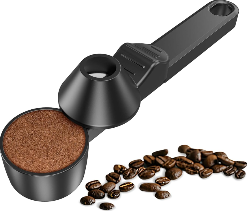 Black Coffee Measuring Scoop with Integrated Tamper