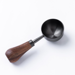 Coffee Measuring Scoop with Black Bowl and Wooden Handle