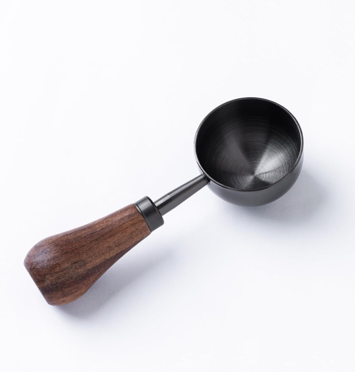 Coffee Measuring Scoop with Black Bowl and Wooden Handle