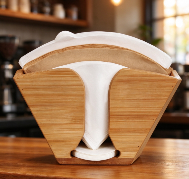 Multi-Compartment Bamboo Coffee Filter Holder – Versatile Organizer for Pour-Over Filters