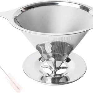 Stainless Steel Pour-Over Coffee Dripper Set – Includes Base & Cleaning Brush (Conical Filter)