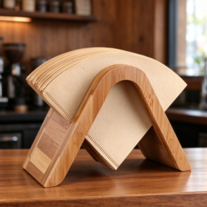 A-Frame Curved Bamboo Coffee Filter Holder – Angled Pour-Over Filter Organizer