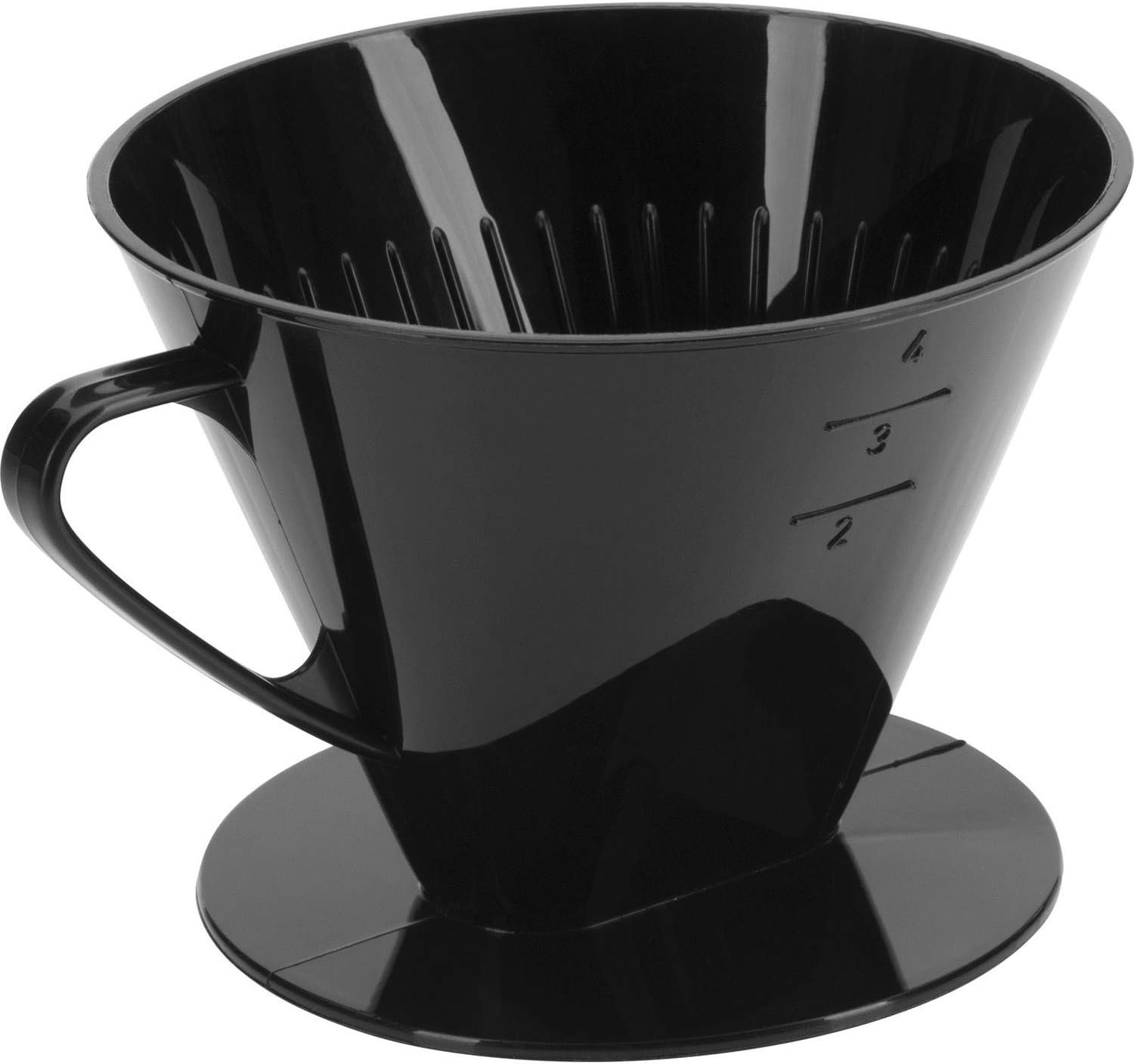 Black Plastic Pour-Over Coffee Dripper with Measurement Markings – Home Drip-Style Coffee Filter