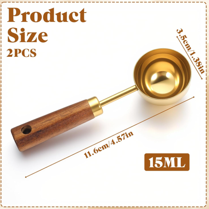 Gold-Tone Coffee Measuring Scoop with Wooden Handle - Image 2