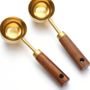 Gold-Tone Coffee Measuring Scoop with Wooden Handle