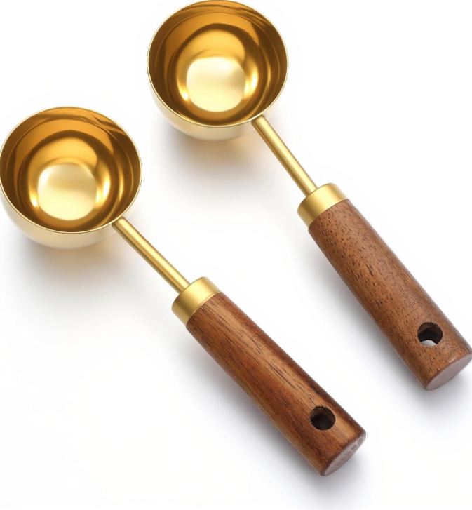 Gold-Tone Coffee Measuring Scoop with Wooden Handle