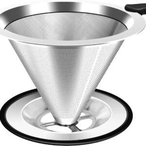 Double-Layer Stainless Steel Pour-Over Coffee Dripper with Heat-Resistant Handle and Base – Paperless Filter