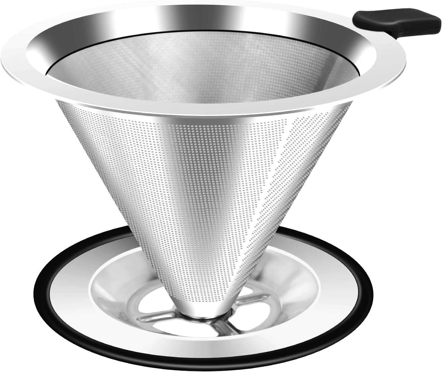 Double-Layer Stainless Steel Pour-Over Coffee Dripper with Heat-Resistant Handle and Base – Paperless Filter