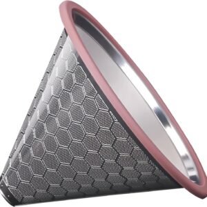 Honeycomb-Etched Stainless Steel Pour-Over Coffee Dripper with Pink Silicone Rim