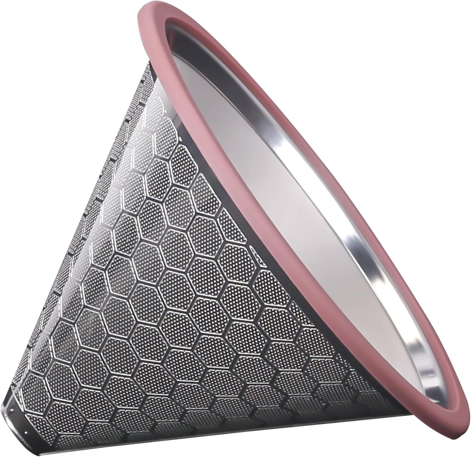 Honeycomb-Etched Stainless Steel Pour-Over Coffee Dripper with Pink Silicone Rim