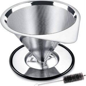Stainless Steel Pour-Over Coffee Dripper with Spout – Double-Layer Mesh & Non-Slip Base
