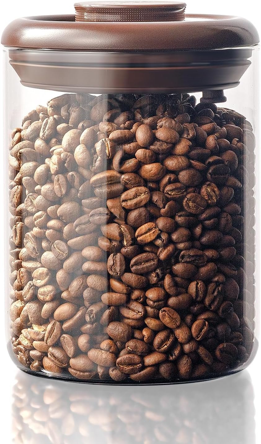 High-Borosilicate Glass Coffee Bean Storage Canister with One-Way Degassing Valve