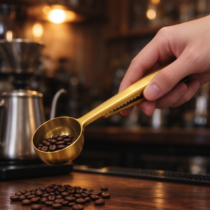 Gold-Tone Stainless Steel 2-in-1 Coffee Measuring Scoop with Integrated Bag Clip